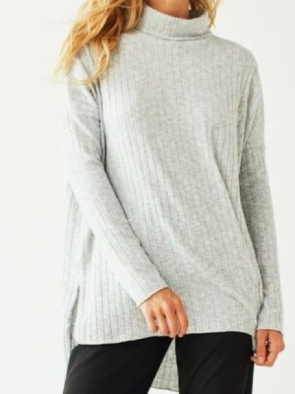 Free People Out From Under Light Gray Ribbed Turtleneck Sweater